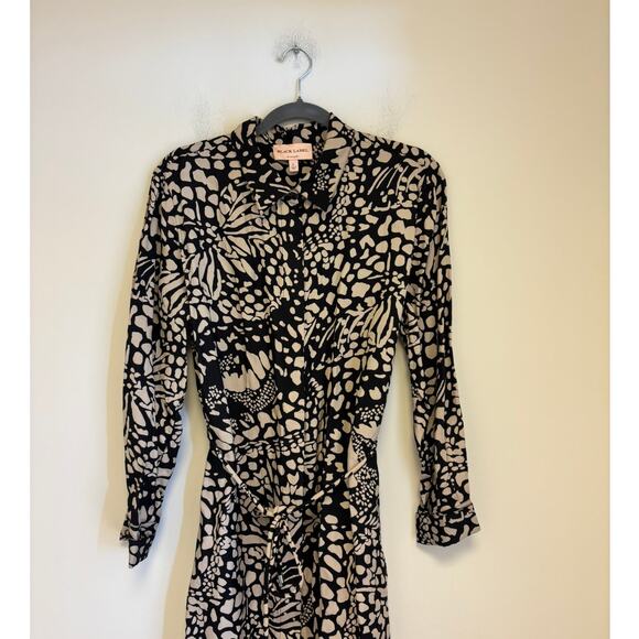 Black Label by Chico's Belted Silk Blend Midi Dress Black Cream Size Large - Picture 2 of 6